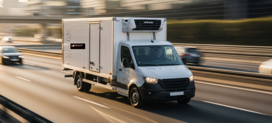 Refrigerated van on road with blur motion effect Refrigerated van on road with blur motion effect
